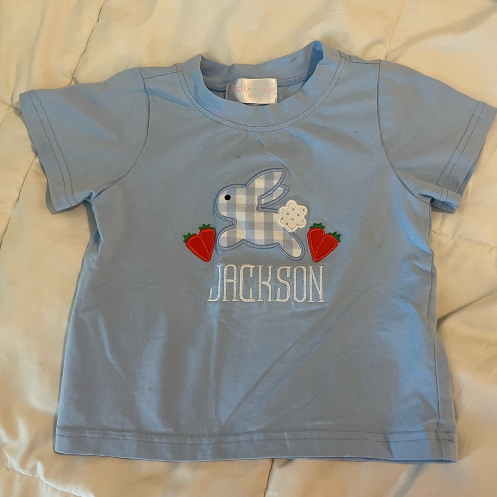 “Jackson” Blue Kids Shirt with Bunny Design